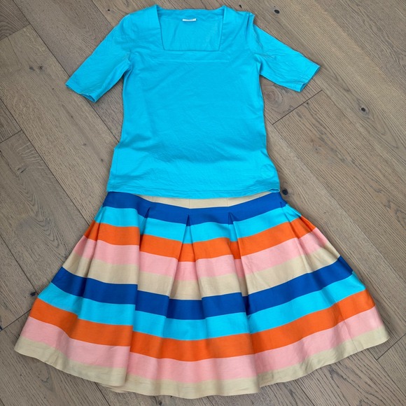 Akris Punto Dresses & Skirts - Akris Punto Striped A-Line Skirt Top Set Womens 10 Pleated Pockets‎ Designer